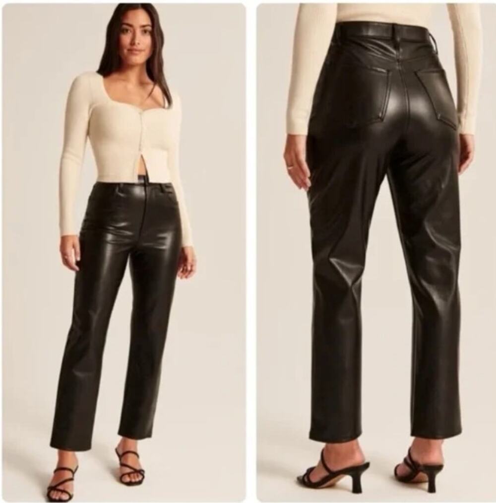 NWT Abercrombie & Fitch The Ankle Straight Ultra High Rise Vegan Leather Size 4
